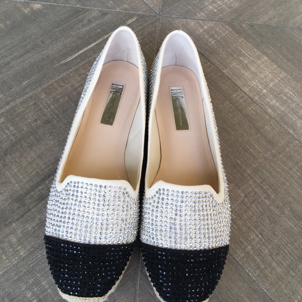 INC Black and White Flats with Silver Studs